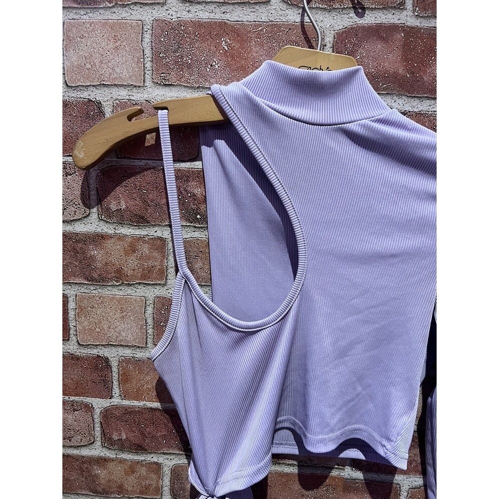 SHEIN Women's Sz M Light Purple Off The Shoulder Half Long Slv Tie Cropped Top - Picture 2 of 7